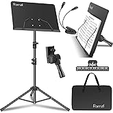 Ramzi Music Stand For Sheet Music | 5 In-1 Dual-Use Desktop Book Stand , Music Stand Light, Carrying Bag, Sheet Music Clip