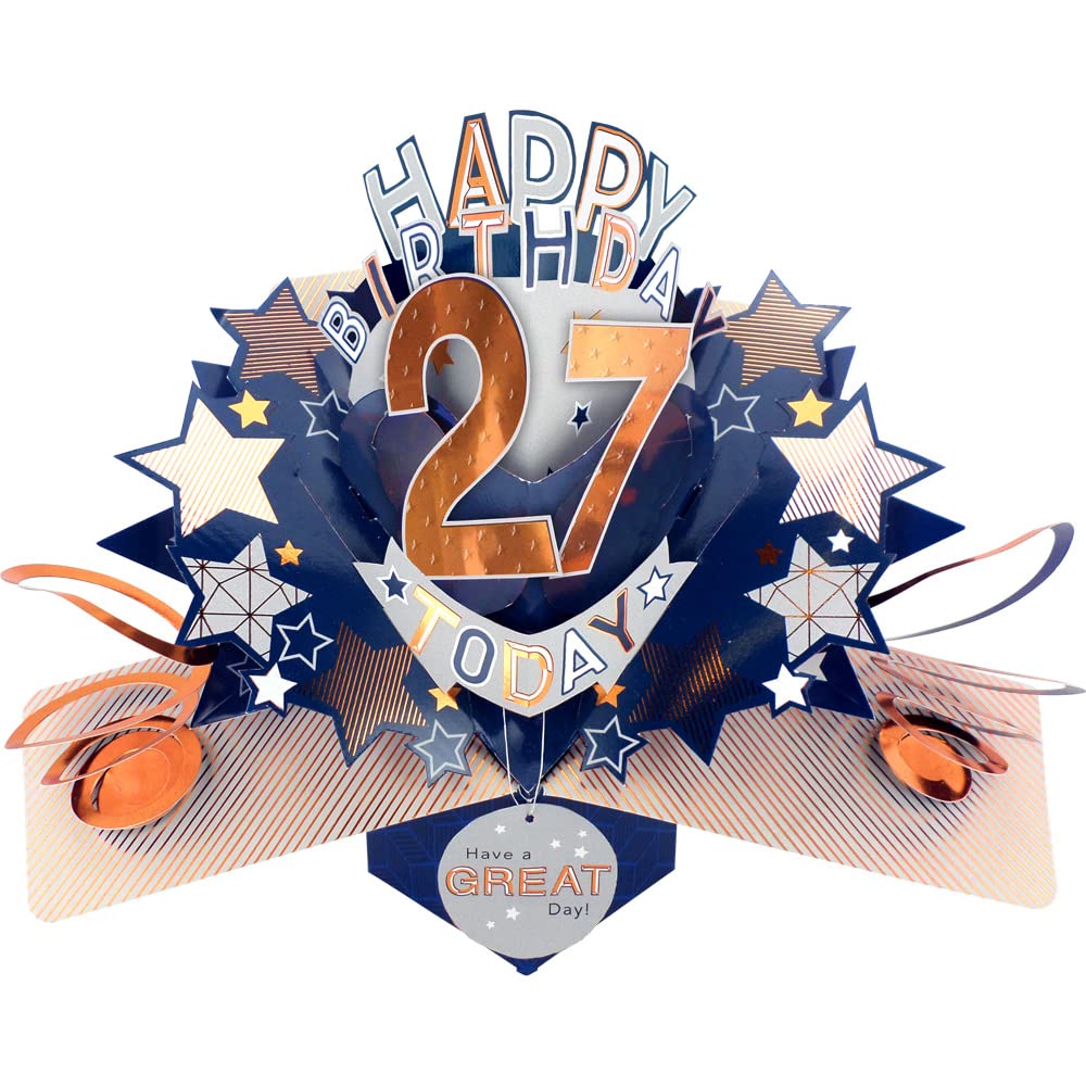 Happy 27th Birthday 27 Today Pop-Up Greeting Card Love Kate's Pop Up Cards Him POP204MC27