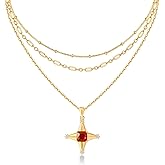Gold Layered Necklaces Set For Women | 14K Gold Plated Handmade Cuban Link Figaro Cable Satellite Paperclip Chain Choker Necklace | CZ Heart Butterfly Square Cross Pendant Necklace Jewelry Gift Sets