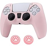 RALAN PurePink Color Controller Skin Silicone for PS5, Non-Slip Grip Cover Protector Compatible with PlayStation 5 Controllers with 2 Thumb Grip Caps