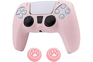 RALAN PurePink Color Controller Skin Silicone for PS5, Non-Slip Grip Cover Protector Compatible with PlayStation 5 Controllers with 2 Thumb Grip Caps