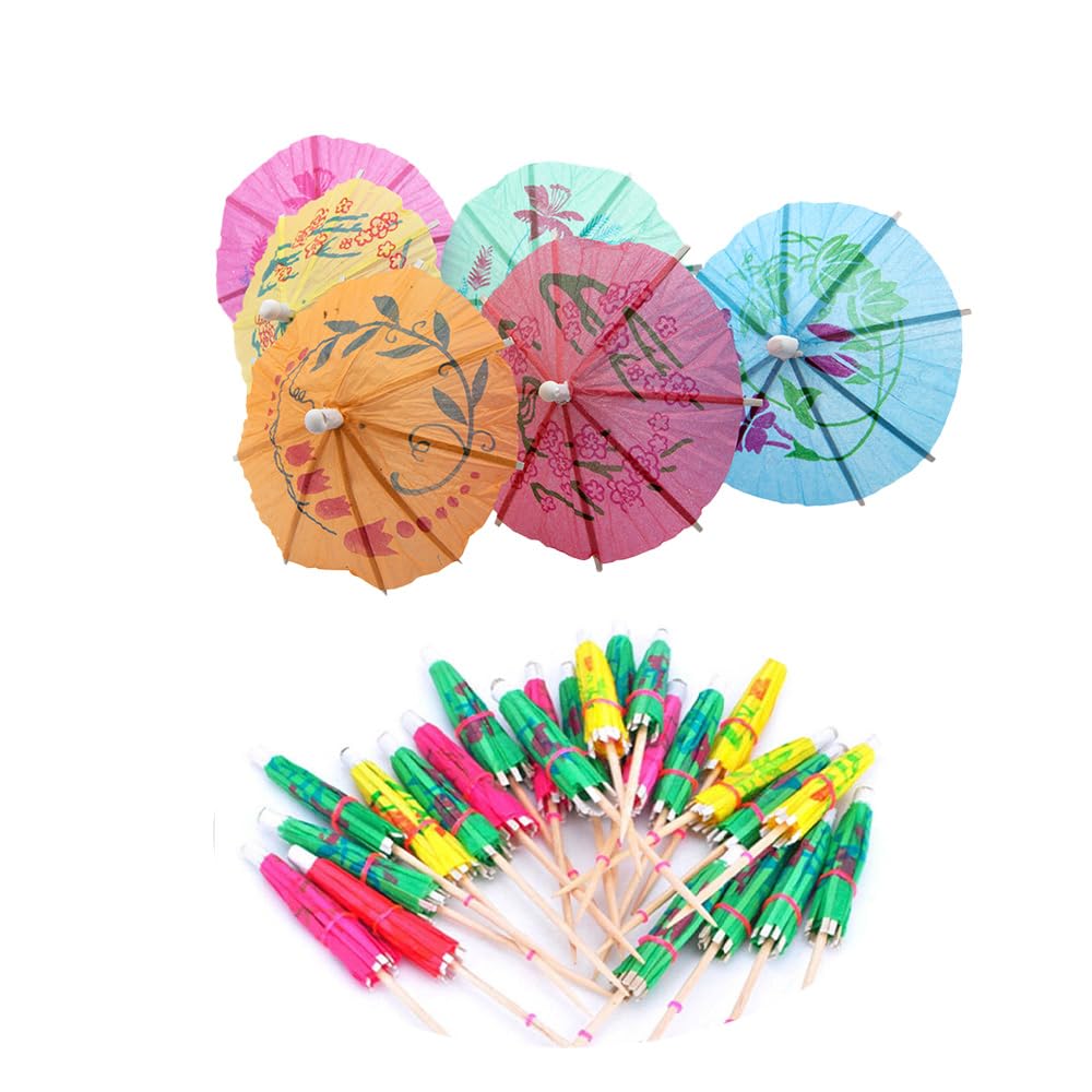 TRIXES Cocktail Umbrellas - 48x Colourful Drinks Party Pack - Beach Party Umbrellas for The Tropical Drink Look Drinks Umbrellas for Cocktails and Mocktails 6 Colourful Designs