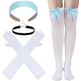 obmwang Women Princess Costume Accessories Princess Headband Long Gloves Thigh High Stockings Choker Set for Halloween Dress Up Party