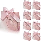 DECHISY 30Pack Small Thank You Gift Bags, Marble Pattern Party Favor Bags with Pink Bow Ribbon, 4.5x1.8x3 Inches, Paper Bags for Birthday, Wedding, Bridesmaid, Holiday, Valentine's Day