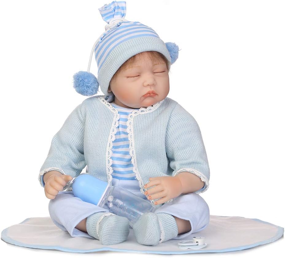 Prezzo JTYX DOLLS Bambole Morbido Silicone Vinile Compagno Bella Vita Reale Giocattolo Realistico Regalo Neonato (55cm, Blue) Offerte