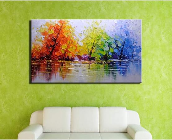 Gbwzz Toile Peinture 100 Peint A La Main Couleur Arbre Couteau Moderne Peinture A L Huile Mur Art Mur Photos Pour Salon Decor A La Maison 16x24 Cm Amazon Fr Cuisine Maison