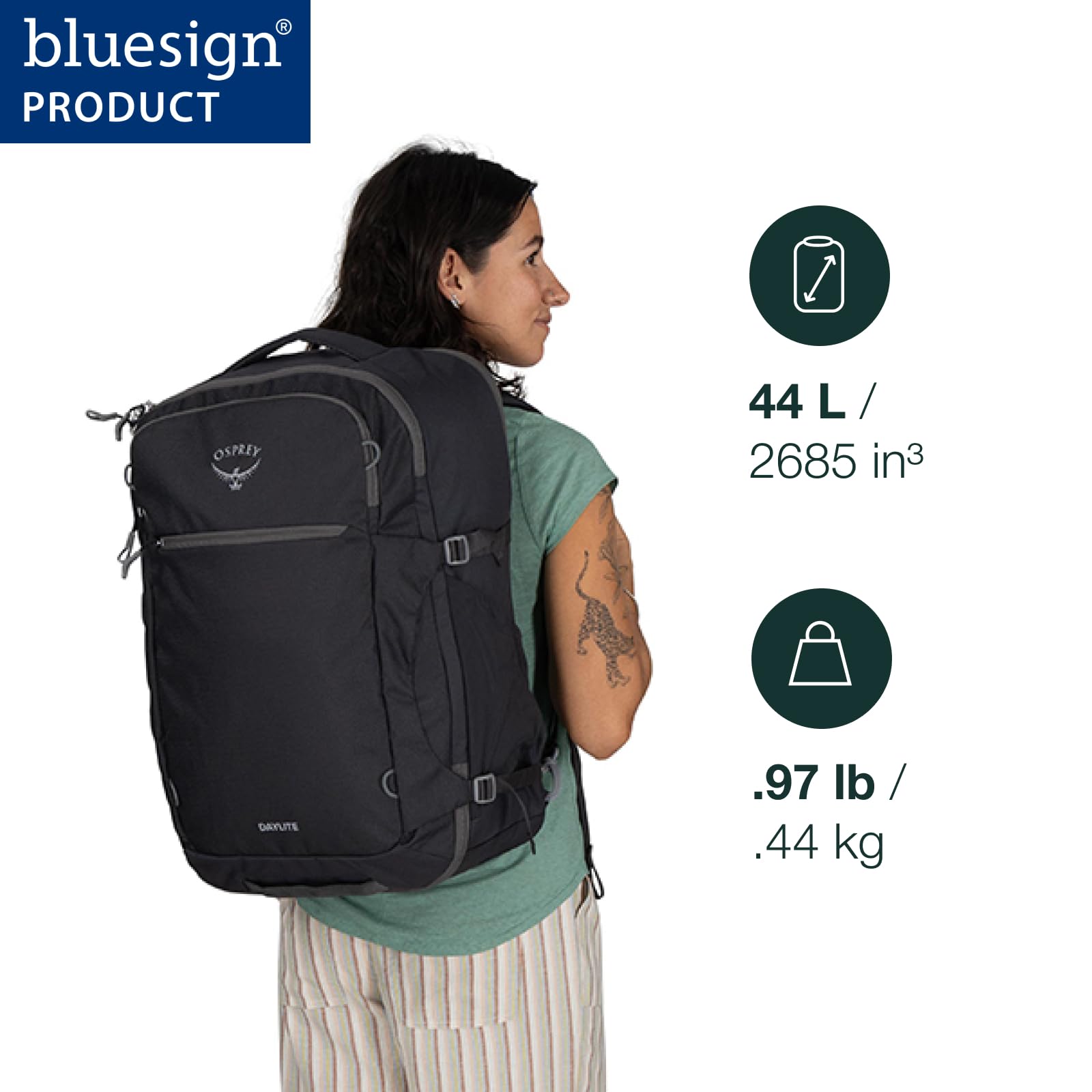 Osprey Daylite 44L Carry-On Travel Pack - Lightweight, Durable Backpack with Streamlined Design - Versatile, Spacious Bag for Weekend Trips or Business, Black