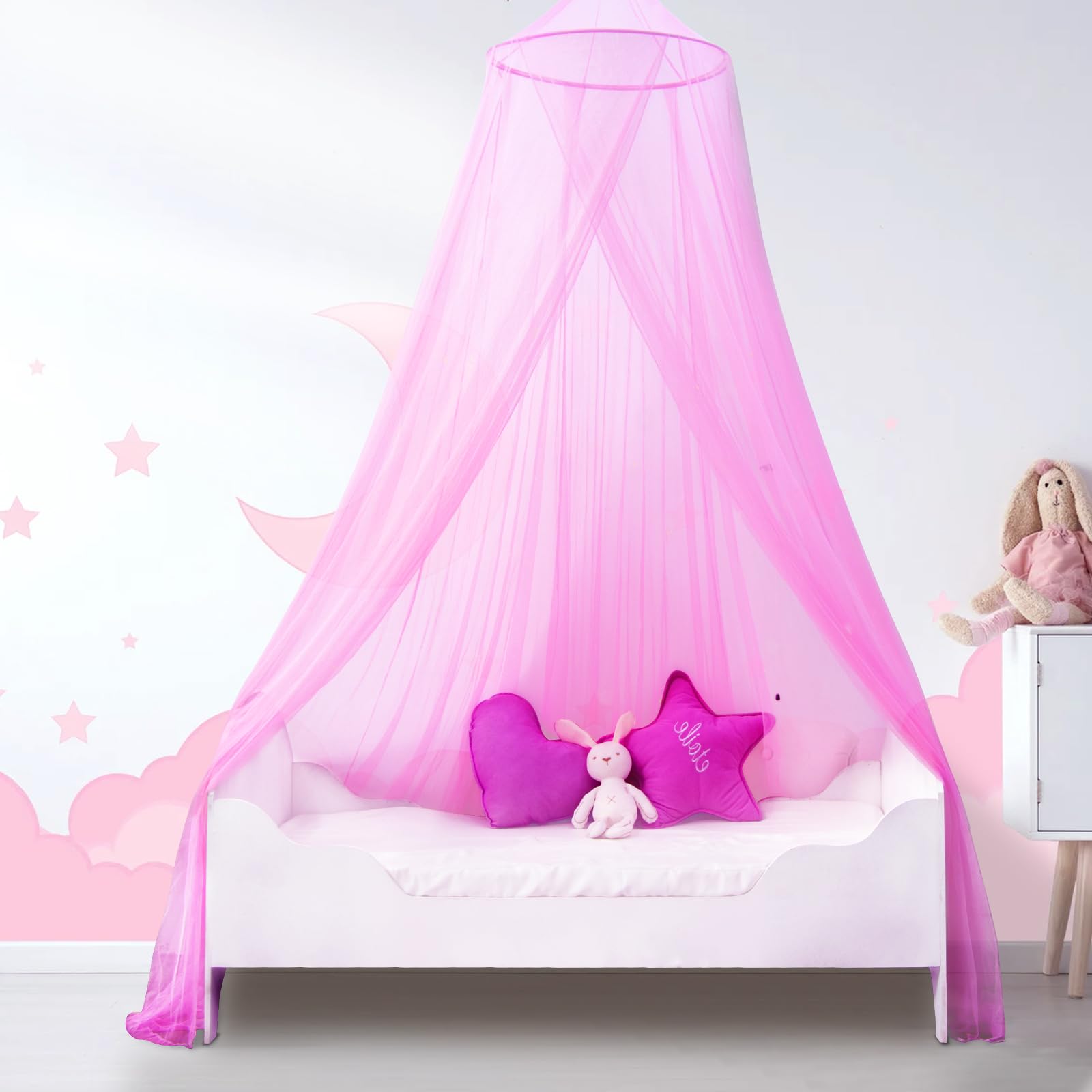 Photo 1 of South to East Pink Bed Canopy for Girls, Princess Bed Canopy for Kids Room, Mosquito Net Canopy Girls Beds, Fire Retardant Fabric