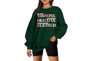 ALLTB Thankful Grateful Blessed Sweatshirt Women Thanksgiving Oversized Long Sleeve Pullover Fall Crewneck Tee Tops