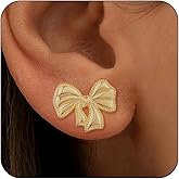 GEMAZE Hypoallergenic Gold Plated Bow Earrings for Women, 14K Gold Plated Stud Earring for Women Trendy, Dainty Non Tarnish Ribbon Bow Earrings for Women Jewelry Gifts