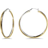 Hoops&Loops 925 Sterling Silver Square-Tube Double Row Twisted 47mm Round Hoop Earrings for Women