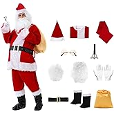 DNQCOS 11pcs Men's Deluxe Santa Suit Velvet Christmas Adult Santa Claus Costume (Red, XX-Large)