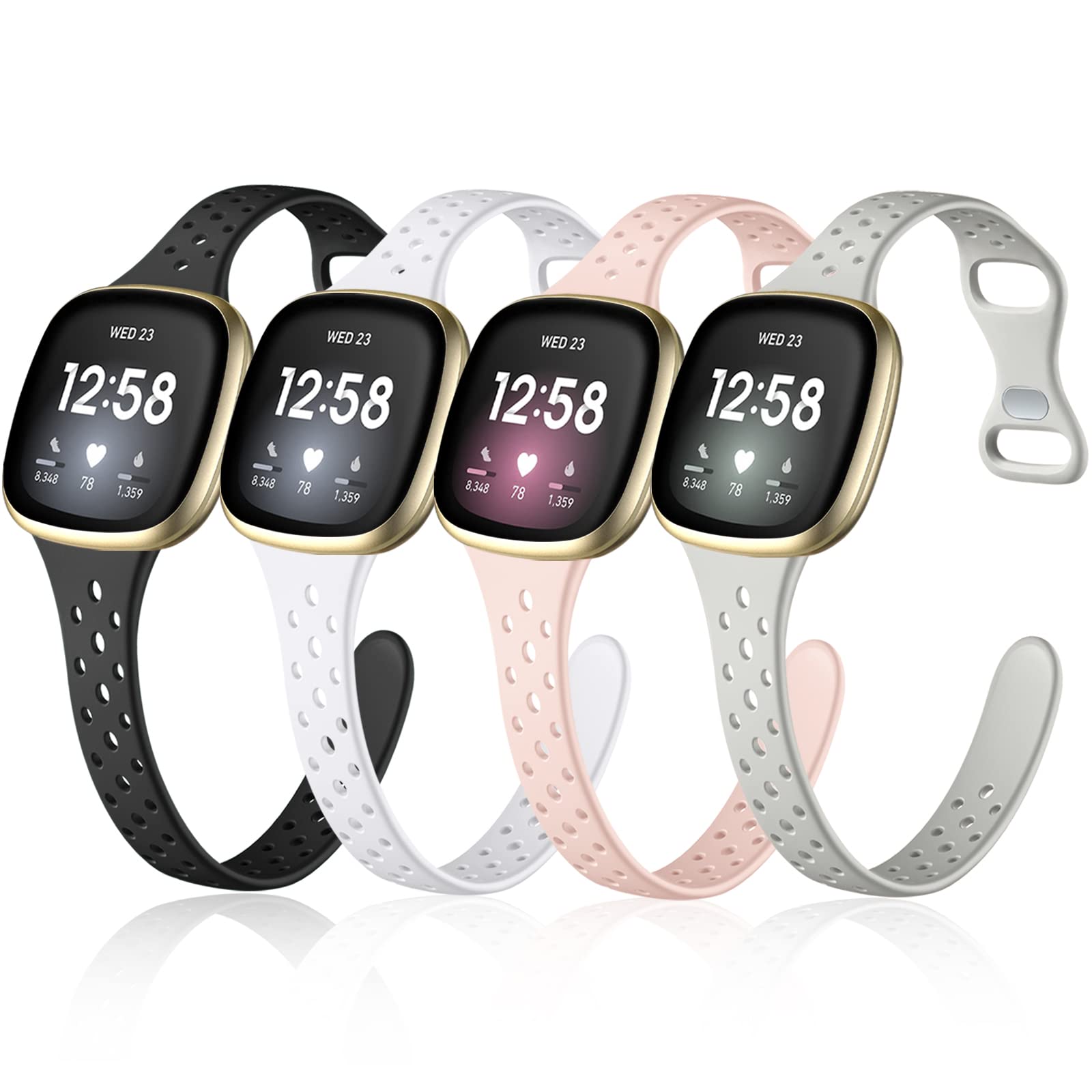 Photo 1 of Laffav Bands Compatible with Fitbit Sense Bands/Fitbit Versa 3/ Versa 4 for Women Men Slim Silicone Replacement Wristbands Sport Strap Band Accessories (Small, Black/White/Pink/Gray)