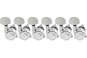 Musiclily Pro 6-in-line 18:1 Ratio Full Sealed Locking Machine Heads Tuners Tuning Pegs Keys with Hex Button 45 Degree Screw for Strat Tele Style Electric Guitar, Chrome