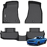 GINOWY-Floor Mats for Dodge Challenger RWD 2015-2023, TPE All Weather Challenger Car Floor Mats, Custom Fit Non-Slip Waterproof Challenger Automotive Floor Liners Accessories Black
