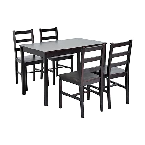 Homcom 5 Piece Solid Pine Wood Table And Chairs Dining Set Brown