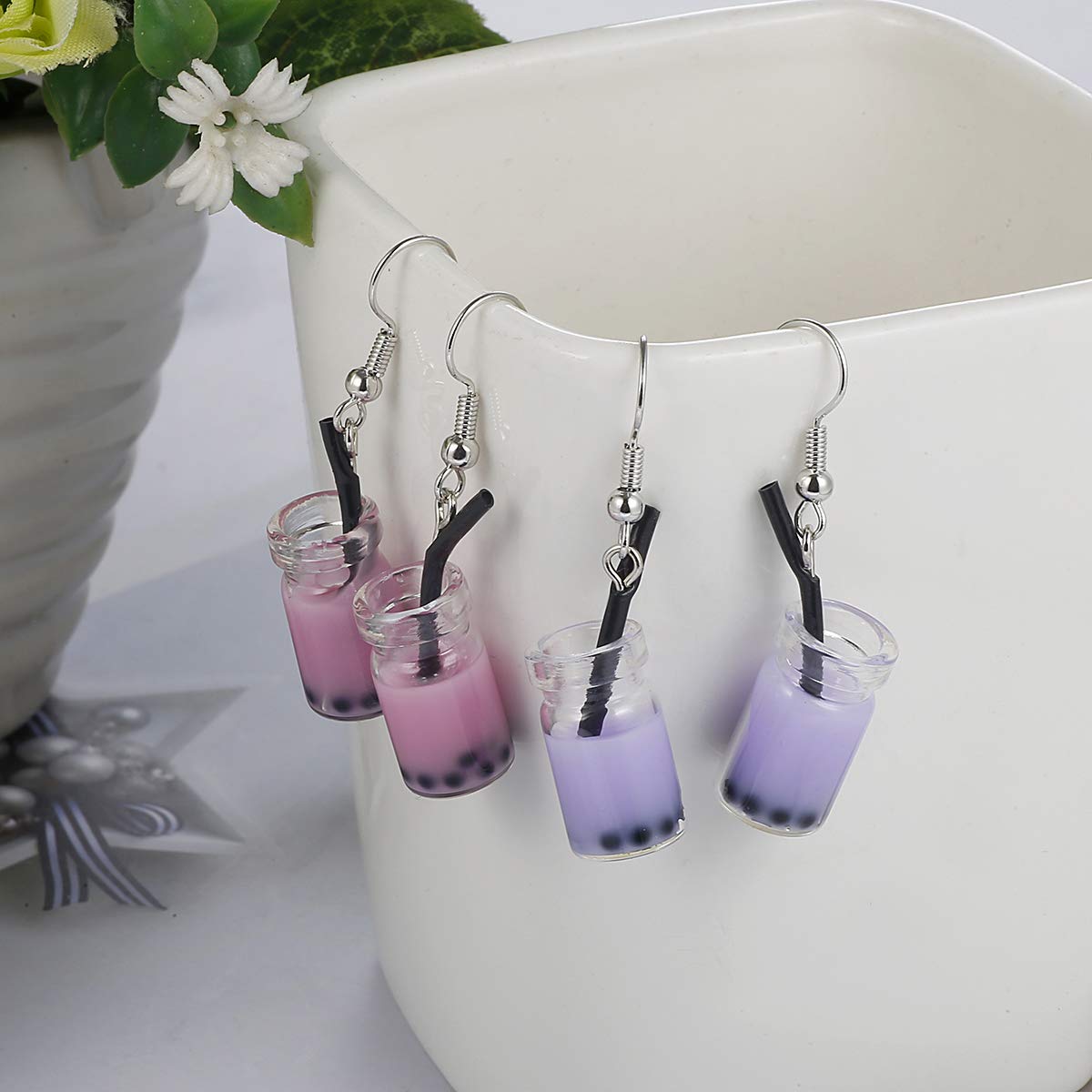 AIDSOTOU 16 Pairs Cute Weird Dangle Earrings for Teen Girls Kawaii Aesthetic Boba Tea Drop Earrings