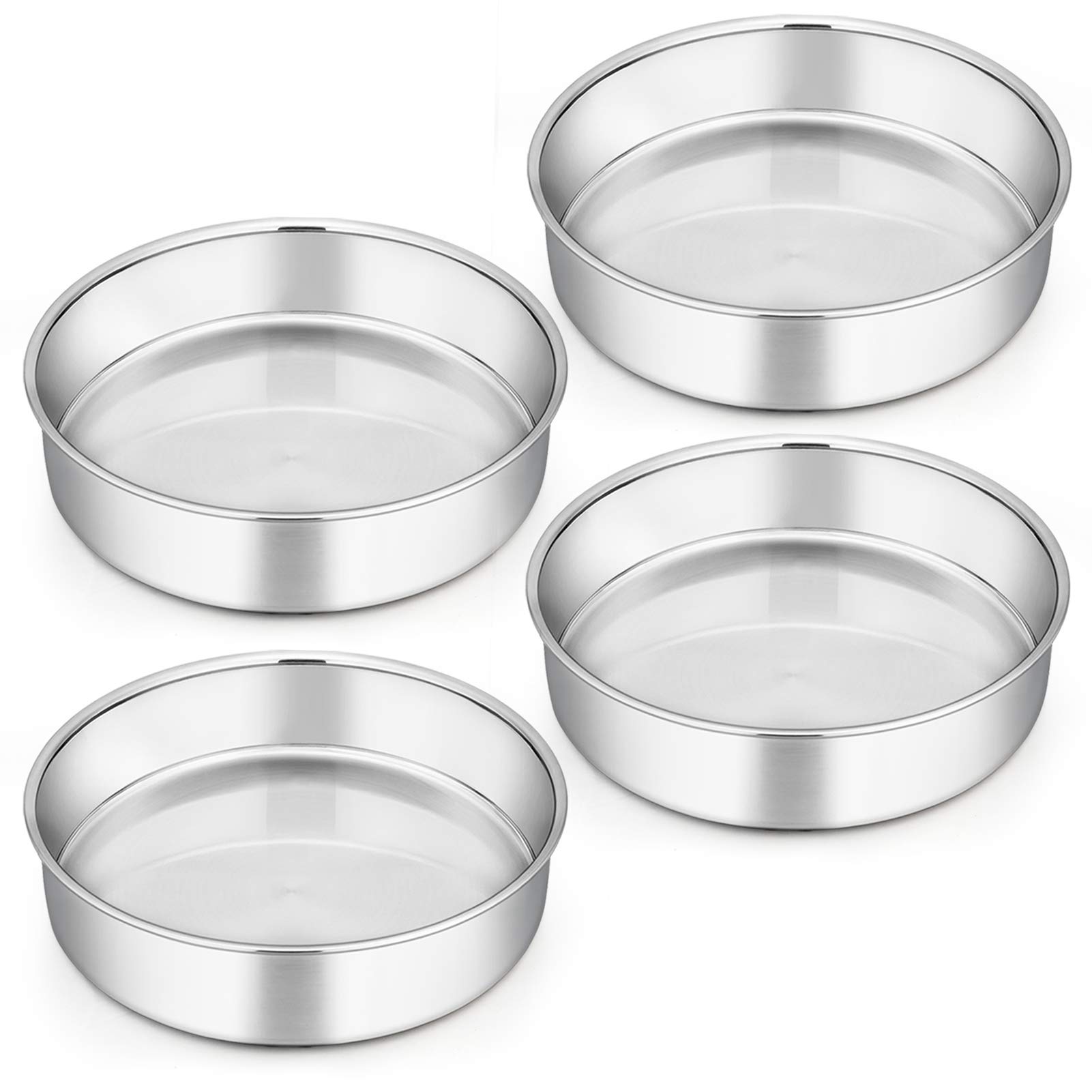 Homikit 8 Inch Cake Tin Set of 4, Stainless Steel Round Cake Mould for Baking, Baking Pan with One Piece Design, Ideal for Christmas Birthday Wedding, Healthy & Sturdy, Dishwasher Safe