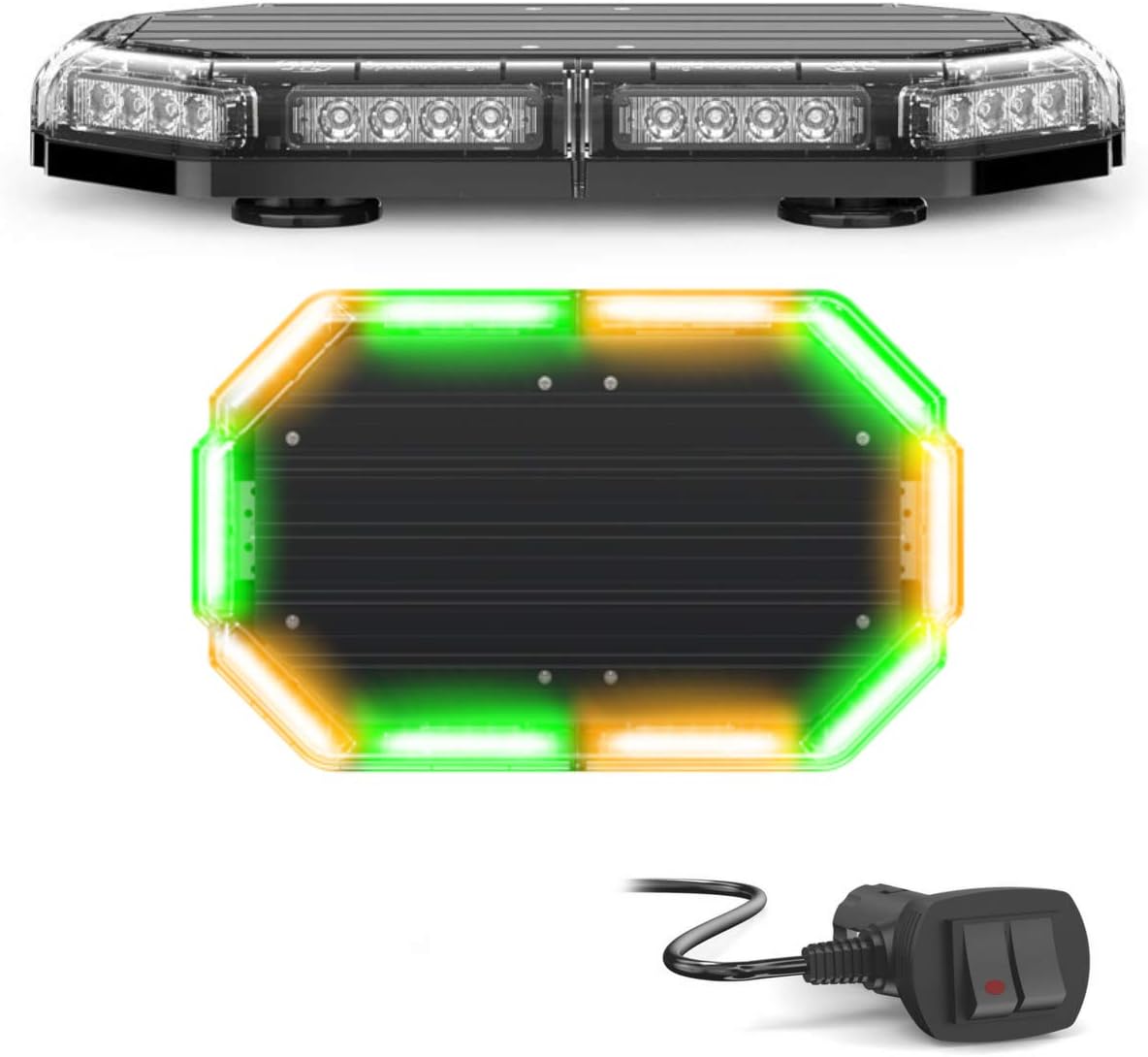 SpeedTech Lights K-Force 18 Mini Light Bar 120 Watts LED Strobe Lights for Trucks, Cars, Plows, and Emergency Vehicles with Magnetic Roof Mount - Amber/Green Alternating