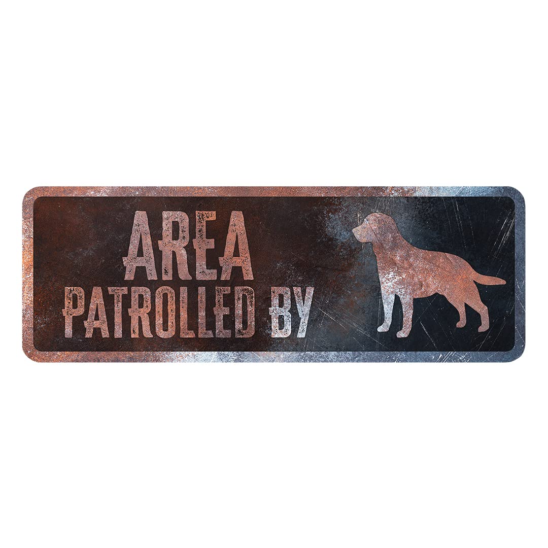 D&D Home, Warning Dog Sign 40 x 13 x 0.3 cm English Version Black Background Metal Warning Sign Rust Resistant Funny Text
