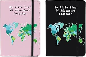 PDE-QUNLIAN Passport Book Holder,Passport Wallet for Men Mr and Mrs Passport Holder for Women Passport Cover World Map Passport Case for Couples Christmas Traveling Passport Book Protector 2PCS