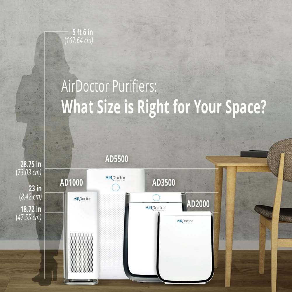 AIRDOCTOR AD5500 HEPA and VOC Air Purifier for Extra Large Spaces & Open Concepts with UltraHEPA, Carbon & VOC Filters - Captures particles 100x Smaller than HEPA Standard (AirDoctor 5500)