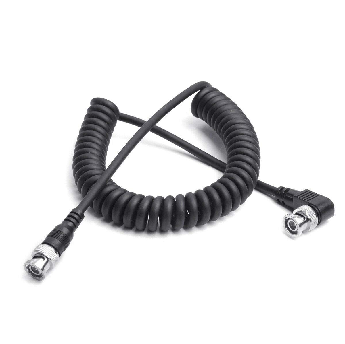 HangTon Camera Monitor HD 3G SDI 1080p60 Video Coaxial Coiled Cable 75 ohm Right Angle BNC to Straight BNC