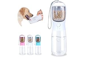 Paoakaola Dog Water Bottle, 2 in 1, Leak Proof Portable Pet Water Bottle with Food Container, Outdoor Portable Water Dispenser for Dog, Puppy Supply for Walking, Hiking, Camping, Travel (19oz White)