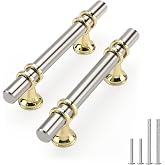 Rergy 10 Pack 3 Inch Hole Center Brushed Nickel and Gold Cabinet Pulls | 5" Length, Easy To Install, Suitable for Kitchen, Cabinets, Bifold Closet Doors, and Bathrooms, Heavy-Duty, Rustproof