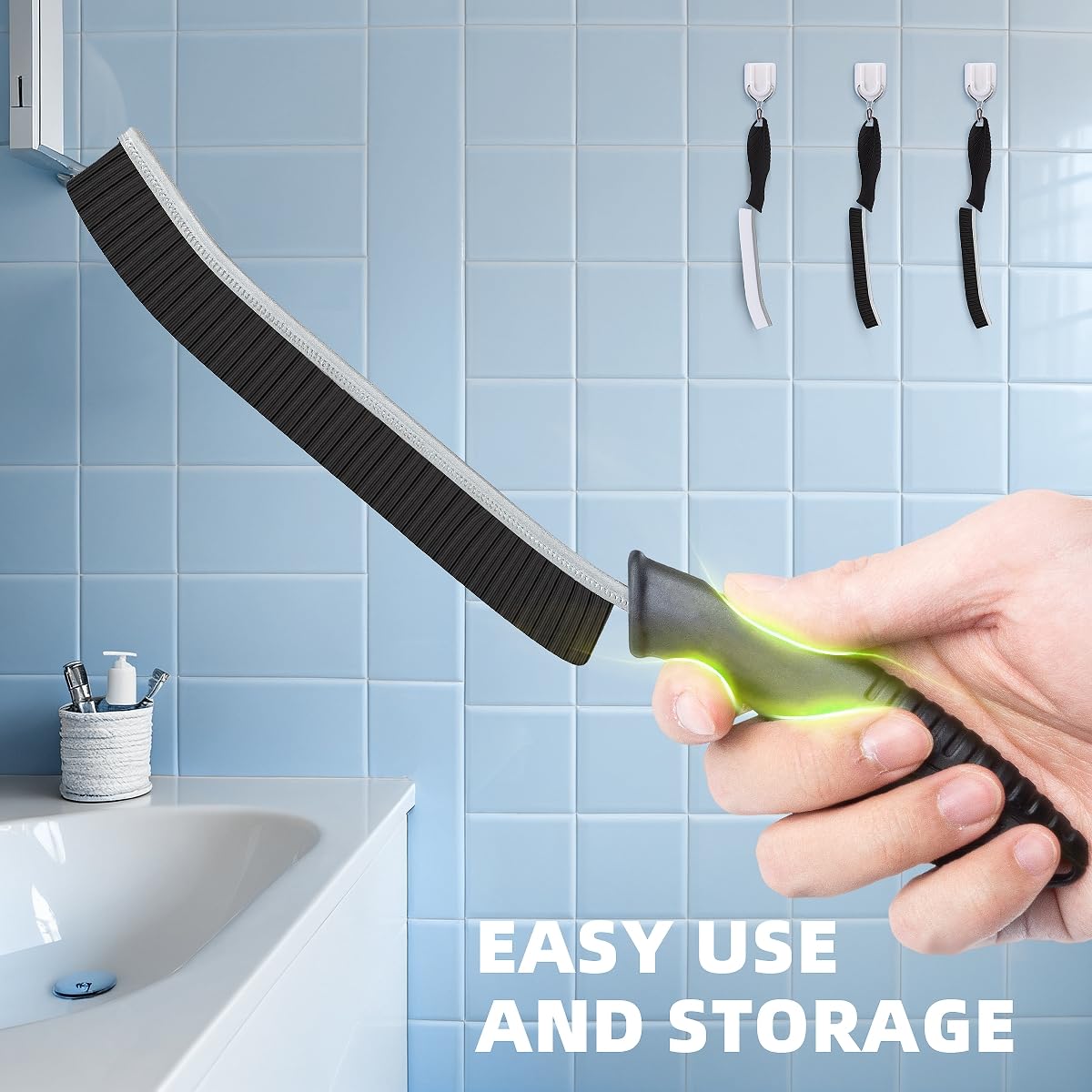 TQRR Hartborsten Eckenreinigungsbürste- Multifunktionale Fugenbürste, Reinigungsbürste, Spaltreinigungsbürste, Reinigungswerkzeuge Für Toilette, Badezimmer, Küche, Haushalt, Fugenmörtel(3, Schwarz) 5