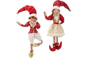 ARCCI 26.5 Inch Christmas Elves, Set of 2 Red and White Posable Elf Christmas Figure, Xmas Holiday Party Home Decoration - White & Red