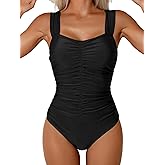 Aidonger One Piece Swimsuit for Women Tummy Control Ruched Retro Bathing Suit Modest Full Coverage Swimwear
