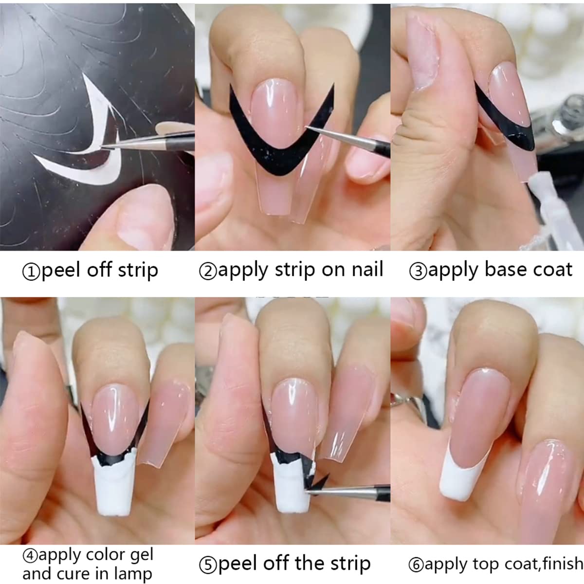 Fcozpjk French Tip Nail Stickers 6 Sheets Self-Adhesive Nails Sticker French Tips Guides Tool Wave Lines Nails Tape for Nail Art Airbrush Stencils Set