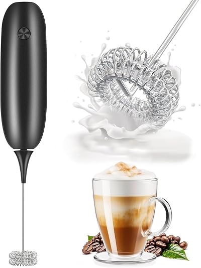 KOOSREEL Milk Frother Handheld Battery Powered Milk Frother Whisk Black