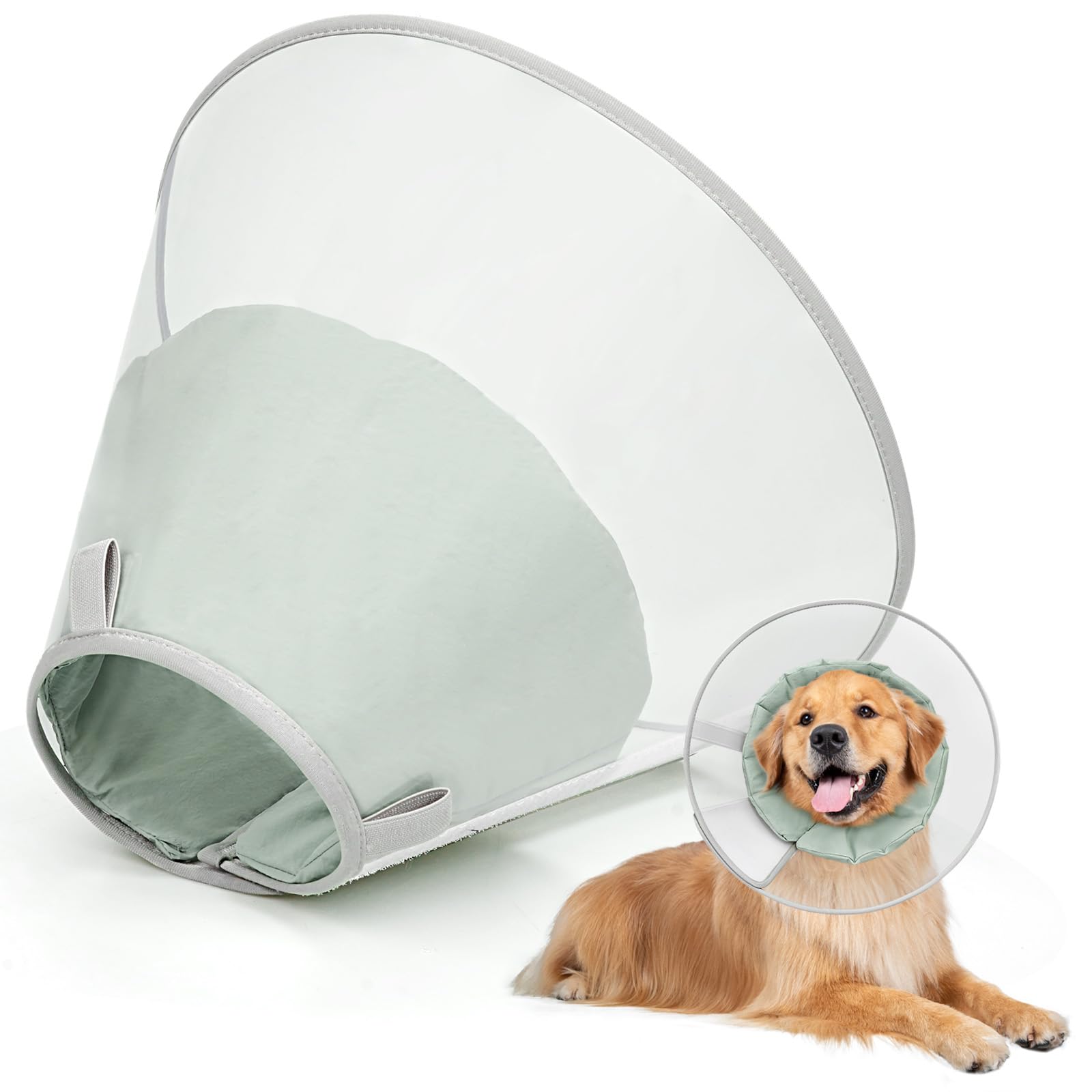 Photo 1 of Dog Cone Collar for Recovery: Soft Elizabethan Collar Alternative to Stop Licking, Adjustable Pet Cone for Large, Medium, Small Dogs, for Surgery, Spay, Injury, Skin Treatment (Light Green, XS)