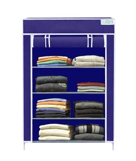 Flipzon Collapsible Wardrobe Organizer, Multipurpose Storage Rack, 4 Layer (Blue)