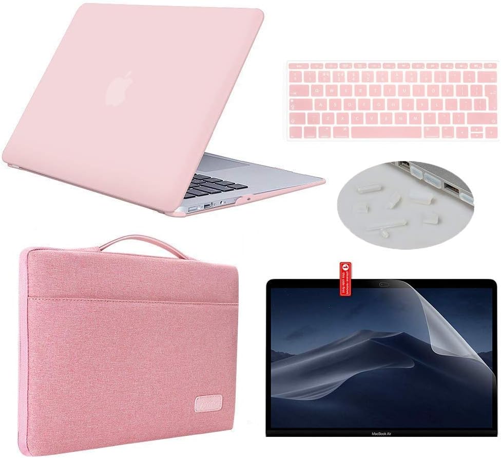 MacBook New Pro 13 Case 2019 2018 2017 2016 Model A2159/A1989/A1706/A1708 Bundle 5 in 1, iCasso Hard Case with Sleeve, Screen Protector, Keyboard Cover & Dust Plug Compatible New MacBook Pro 13”- Pink