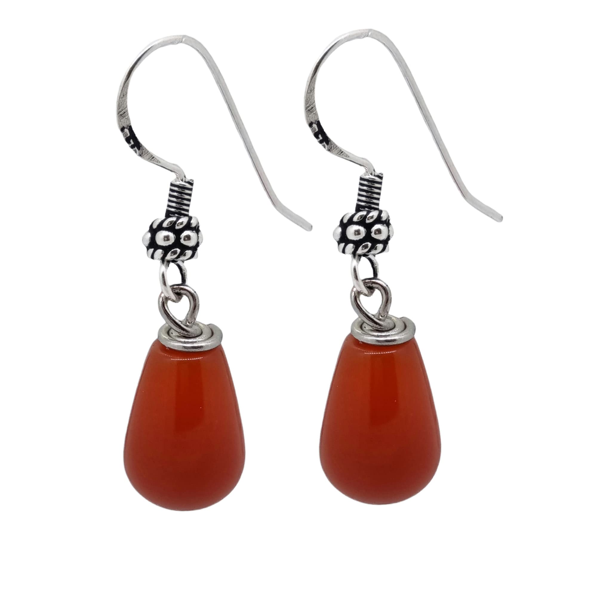 TreasureBay Gorgeous Teardrop Natural Gemstone Earrings Inlaid in 925 Sterling Silver, Women's Gemstone Earrings (Red Agate)
