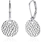 Hypoallergenic Disc Dangle Earrings for Women, Geometric Circle Coin Hammered Drop Jewelry, Lightweight Boho Style Design, Round Leverback Earrings for Gifts, Office, Sensitive Ears