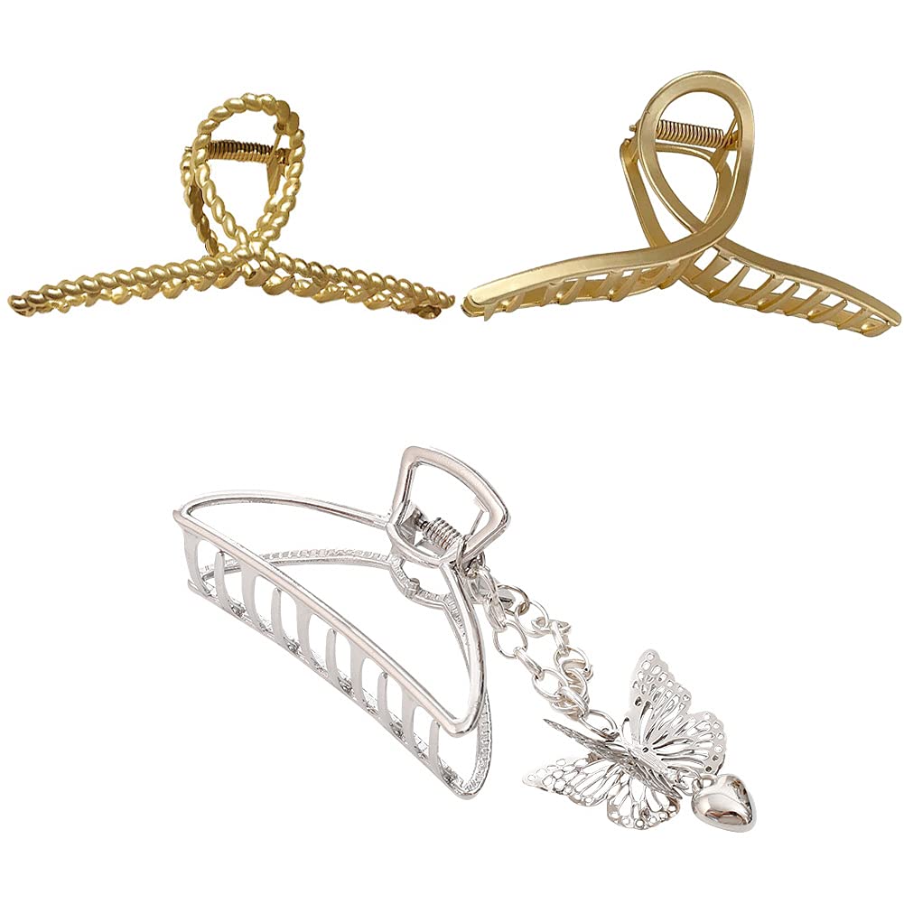 DEARLIVE Claw Clip, 3 Pcs Hair Claw Clips Metal Hair Clips for Women Hair Styling Accessories Hair Accessories for Women Thick Hair Different Style