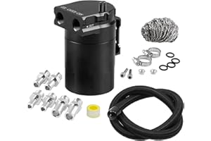 RULLINE Baffled Oil Catch Can Kit Reservoir Tank 350ml Oil Catch Tank Aluminum Universal Black