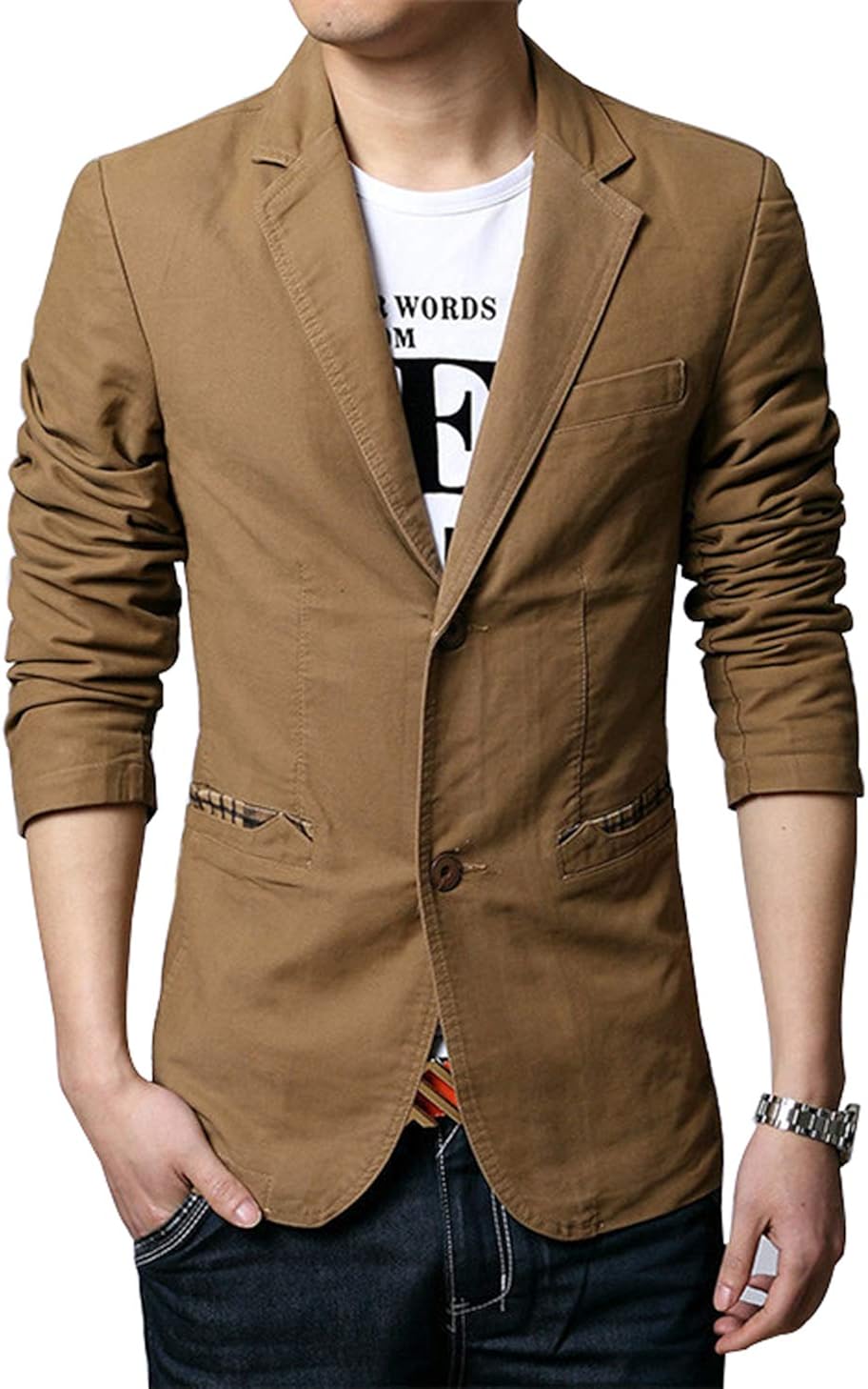 chouyatou Men's Slim 2-Button Single Breasted Cotton Lightweight Blazer Jacket Sport Coat at  Men’s Clothing store