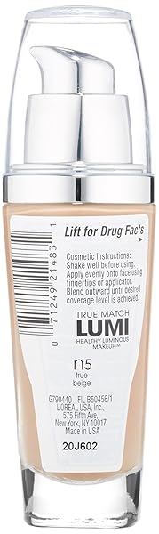 L’OREAL PARIS TRUE MATCH LUMI HEALTHY LUMINOUS MAKEUP, N5 TRUE BEIGE, 1 FL; OZ.