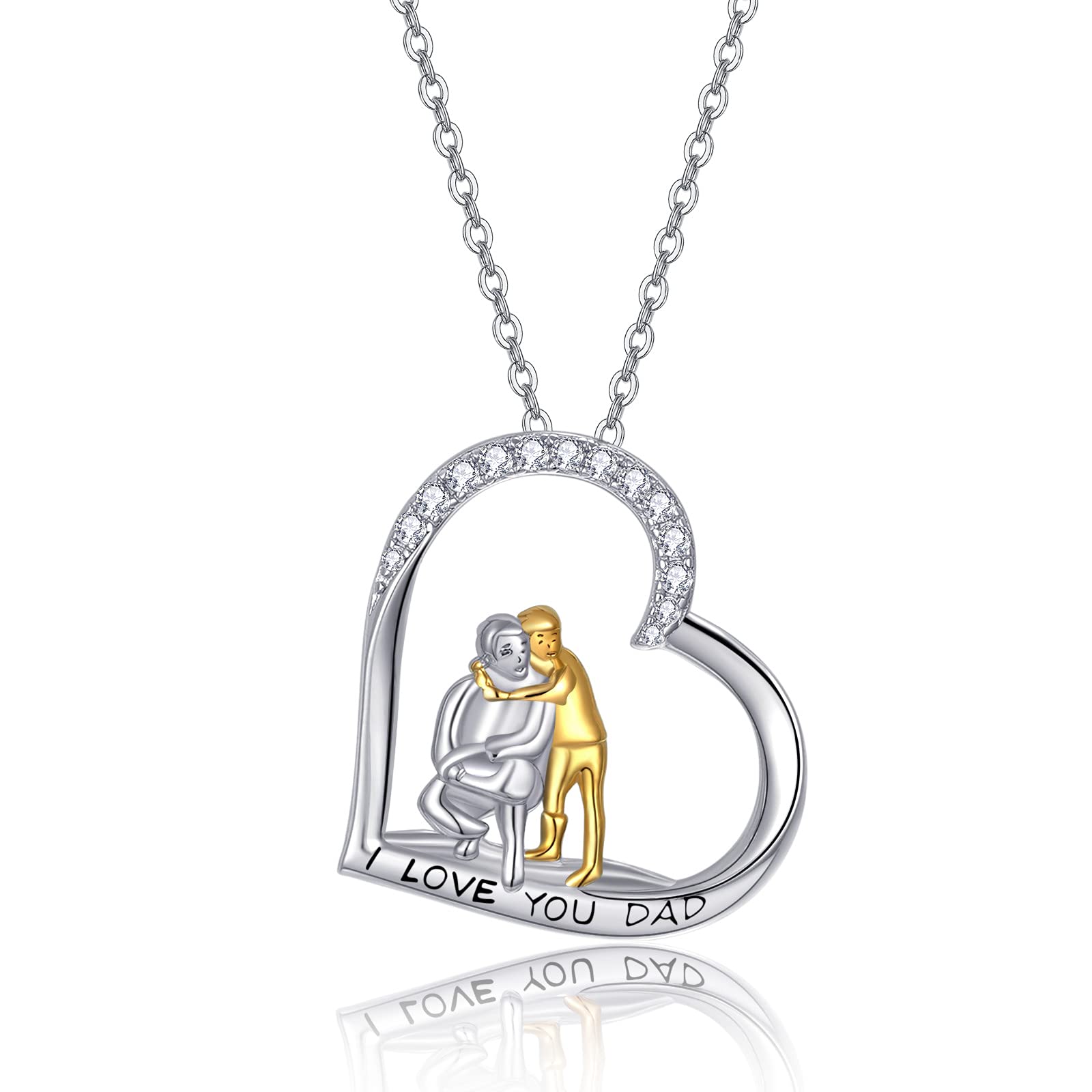KINGWHYTE Dad Necklace 925 Sterling Silver Heart Pendant I Love You Dad Necklace for Father Father's Day Christmas Birthday Gifts
