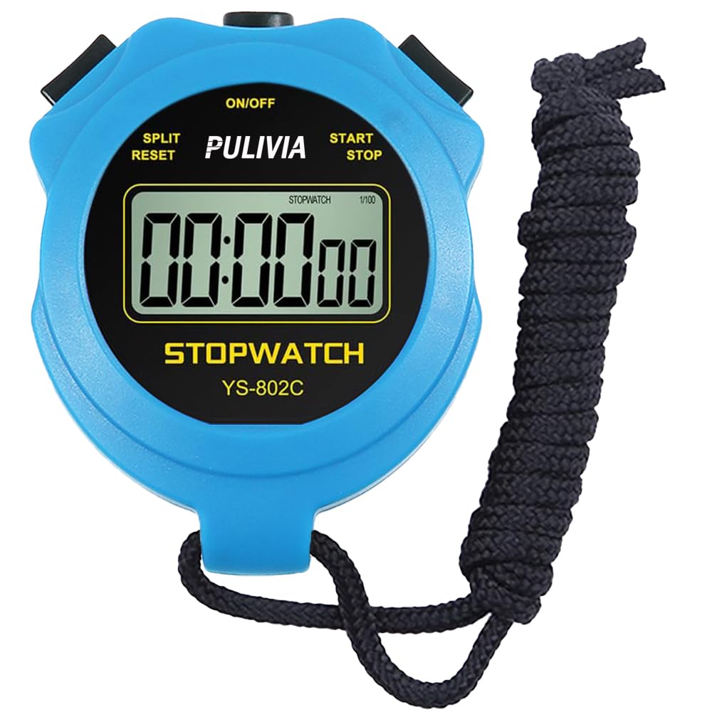 Digital Stopwatch Timer Only Stopwatch Mode, ON/OFF No Bell No Whistle Silent Basic Operation Children Friendly, PULIVIA Sport Stop watch for Coaches Kids Swimming Running, Blue