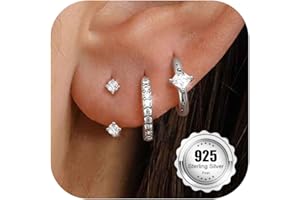 MILACOLATO 3Pairs 925 Sterling Silver Earrings for Women, 14K Gold Plated Small Huggie Hoop Earrings Sets for Multiple Piercing Hypoallergenic, CZ Cartilage Earrings Stacks Trendy Earrings Jewelry Gifts