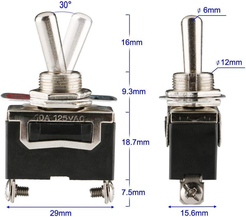 Gebildet Rocker Toggle Switch with Waterproof Boot Cap Cover, 12V-24V-48V-110V/10A, 220V-230V/6A, 2 Pin SPST ON/OFF Switch - Image 3