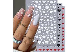 BSBTBZ Heart Nail Stickers -Valentine's Day Nail Art Supplies Heart Nail Decals for Women - 3D Self Adhesive Heart Nail Art Sticker - Heart Love Black Red White Nail Designs DIY Valentine Manicure Decor 6PCS