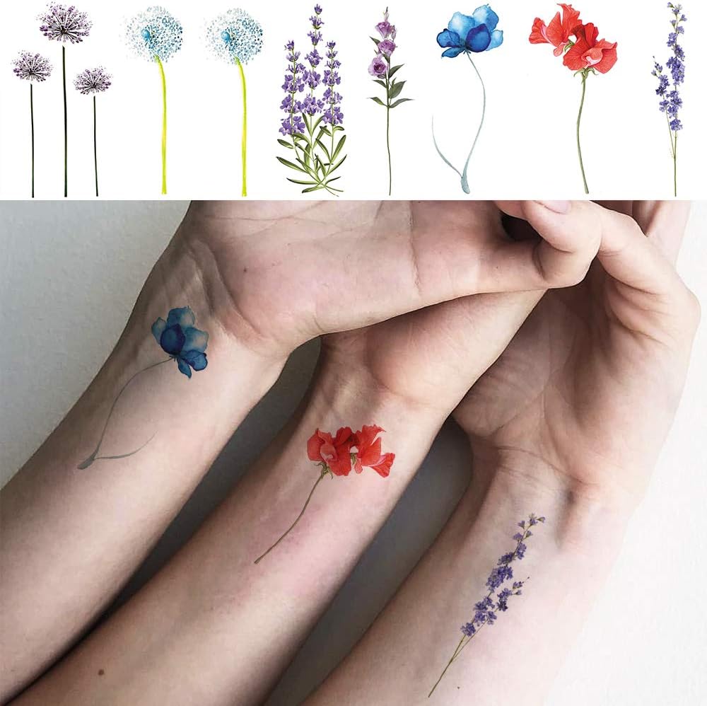 COKTAK 12 Sheets Watercolor Purple Violet Lavender Temporary Tattoos For  Women Tiny Wild Plant Sweet Pea Morning Glory Flowers Fake Tattoos  Temporary For Girl Kids Hand Face Ankle Neck Tatoos Stickers – BigaMart, image size:1000x998