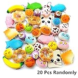 BUDI 20 Pcs Kawaii Squishies Slow Rising Jumbo/Medium/Mini Random Cake Bread Panda Bun with Phone Straps Kids Pretend Play Squishy Charms